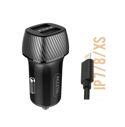 Carregador de Carro Duplo USB 3.1A Cabo Lightning