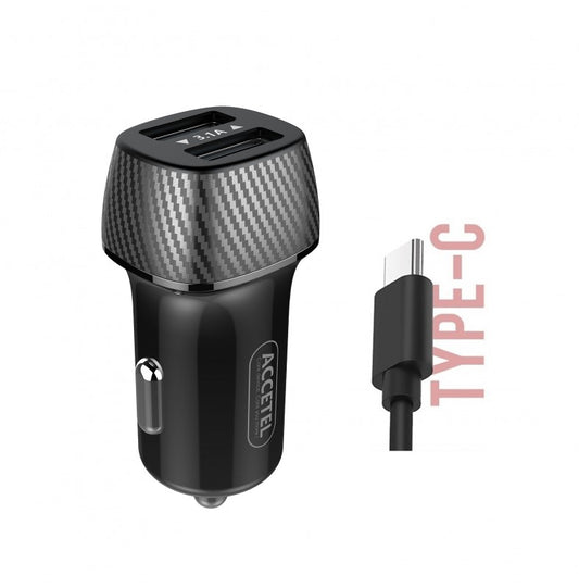 Carregador de Carro Duplo USB 3.1A Cabo Tipo C