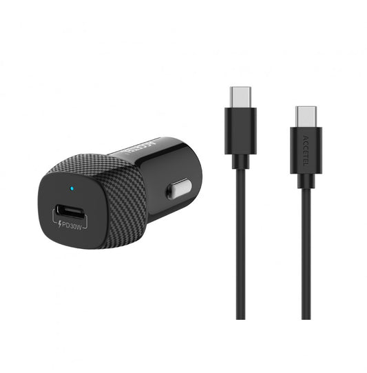 Carregador de carro com carregamento rápido USB-C PD 30W cabo Tipo C para Tipo C