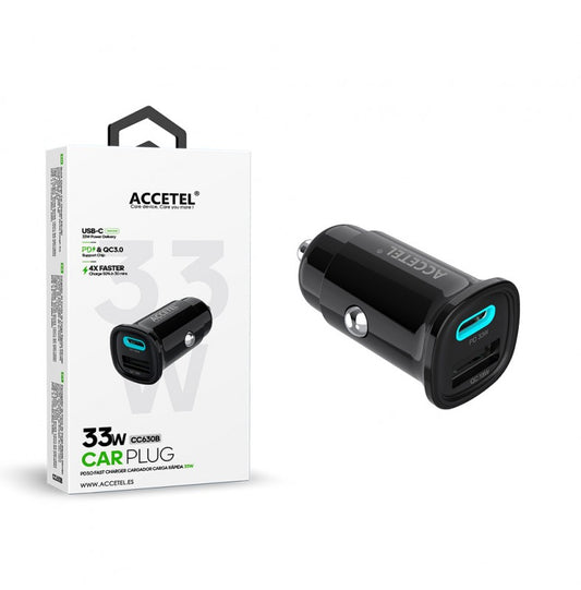 Carregador de Carro de Carga Rápida USB-C PD + USB-A QC Máx. 33W