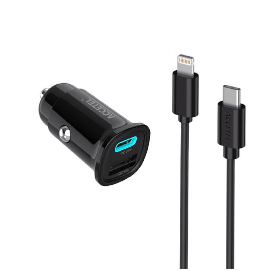 Carregador de Carro de Carga Rápida USB-C PD + USB-A QC Máx. 33W ? Cabo Lightning