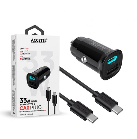 Carregador de Carro de Carga Rápida USB-C PD + USB-A QC Máx. 33W ? Cabo USB-C