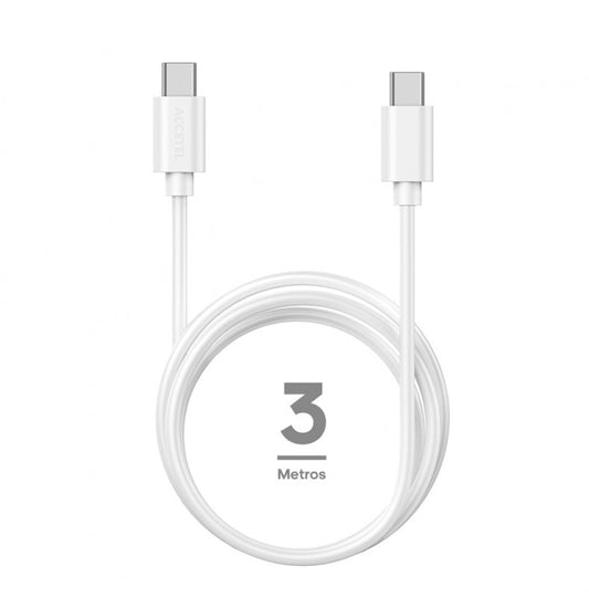 Cabo de carregamento rápido 60W Tipo-C a Tipo-C Máx.20V 3A (3M) Branco