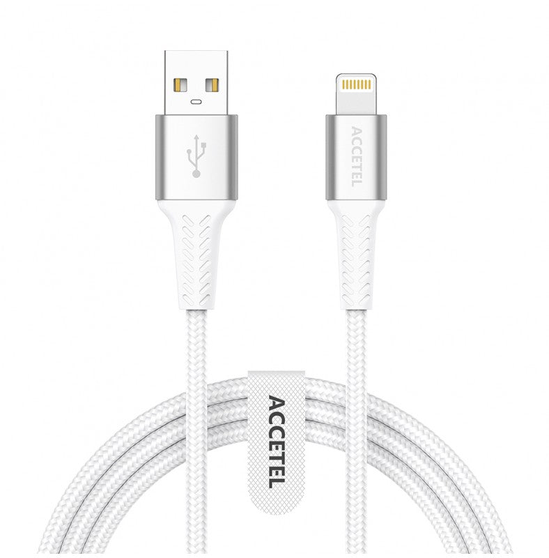 Cabo de dados flexível de nylon 2.4A USB para Lightning (1M) Branco