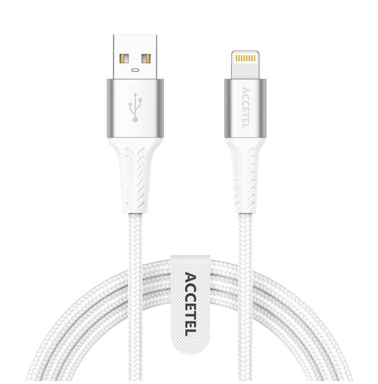 Cabo de dados flexível de nylon 2.4A USB para Lightning (1M) Branco