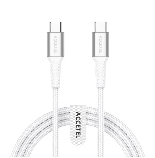 Cabo de Carregamento Rápido Nylon Flex 60W Tipo-C a Tipo-C (1M) Branco