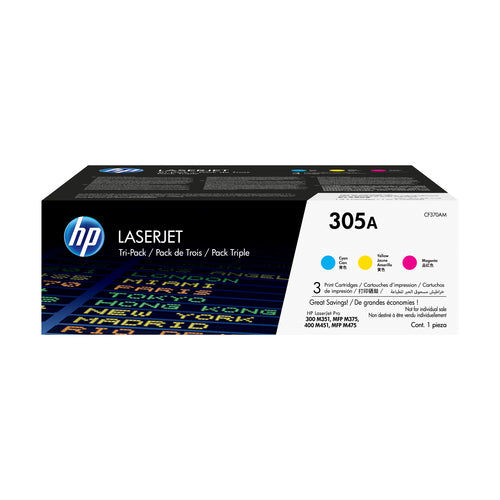 Pack de 3 de toner original HP CE411A/CE412A/CE413A Pack de 3 Cartuchos de Toner Originales - 305A 3 Colores