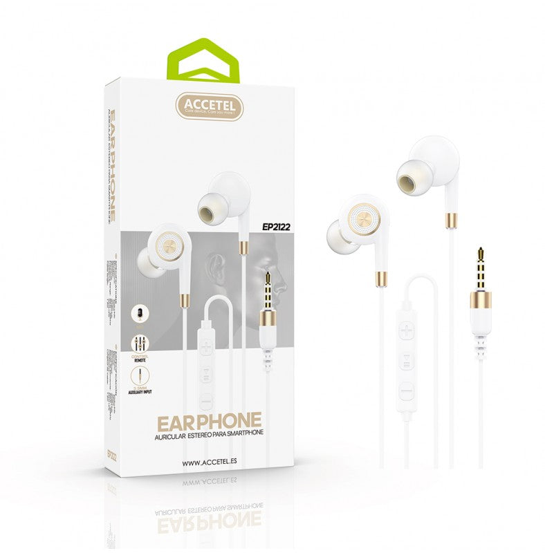 Auscultadores Estéreo com Microfone E Botão Multifuncional Branco/Dourado
