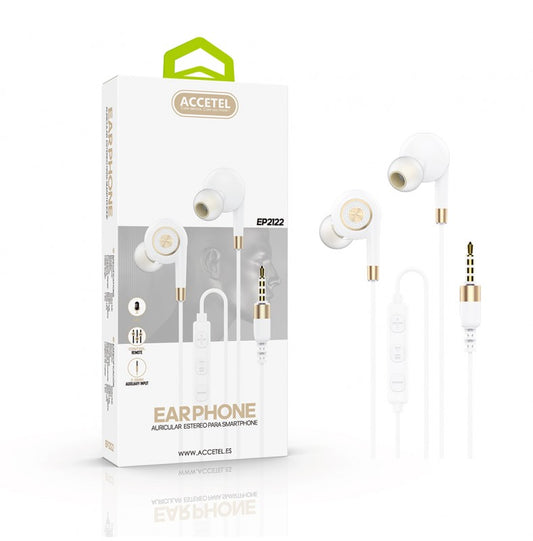Auscultadores Estéreo com Microfone E Botão Multifuncional Branco/Dourado