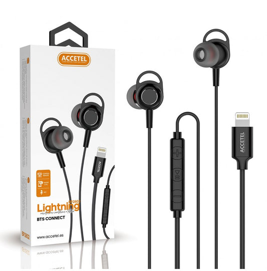 Auscultadores Estéreo com Microfone e Botão Multifuncional Lightning 1.2m Preto (Conexão Bluetooth)