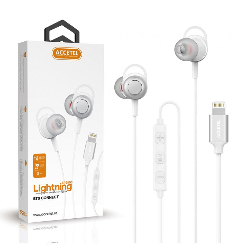 Auscultadores Estéreo com Microfone e Botão Multifuncional Lightning 1.2m Prateado (Conexão Bluetooth)