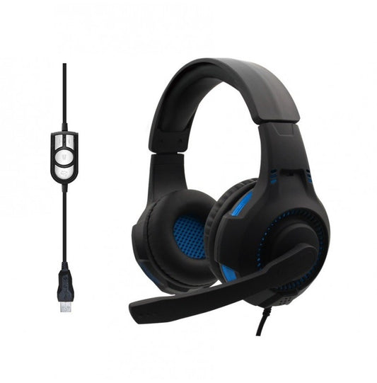 Auscultadores Estéreo Jogos LED 3.5mm com Microfone Azul