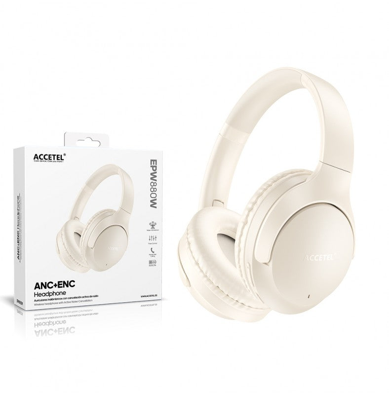 Fones de Ouvido sem Fio ANC+ENC com Cancelamento Ativo de Ruído e Microfone ? Branco Creme