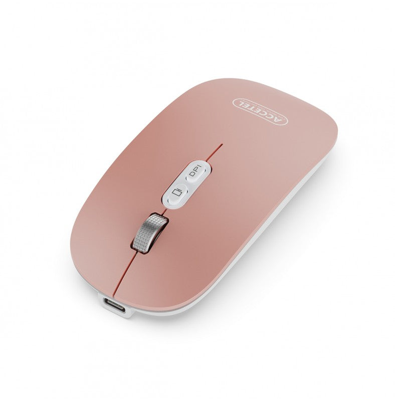 Rato Recarregável Sem Fio Bluetooth 5.2 RGB 2.4GHZ 800/1200/1600 DPI Rosa