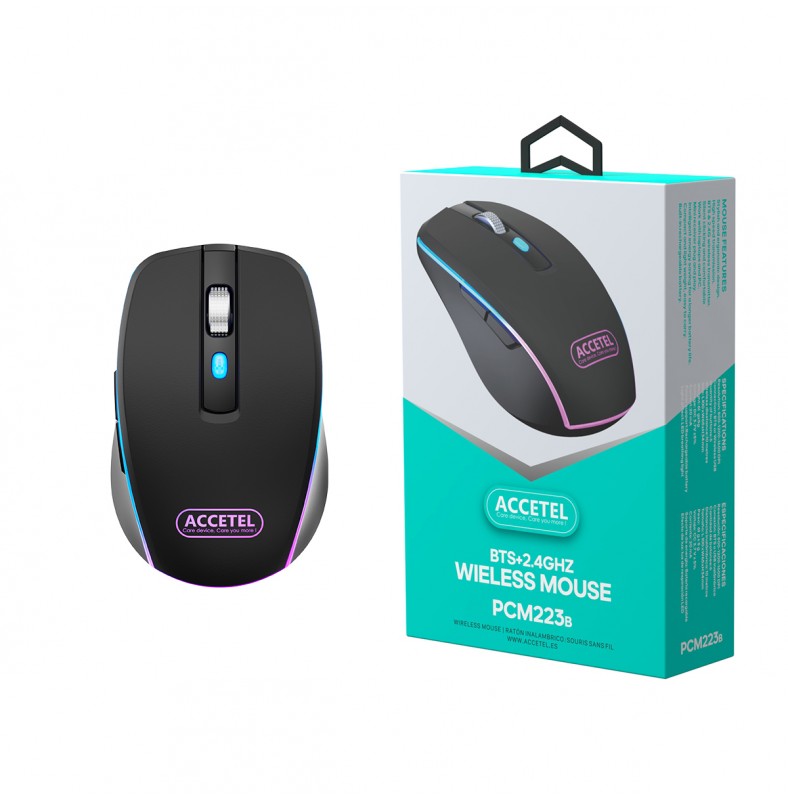 Rato Recarregável Sem Fio Bluetooth 5.2 RGB 2.4GHZ 800/1200/1600 DPI Preto