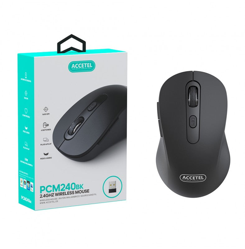 Mouse Sem Fio 2.4GHZ 800/1200/1600 DPI 6 Botões Preto