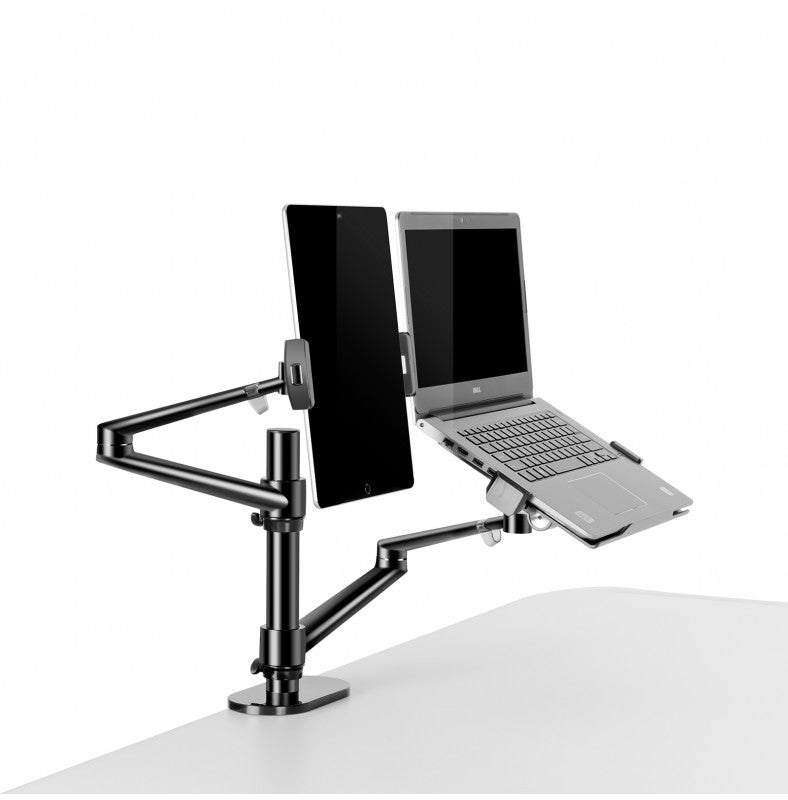 Suporte Alumínio 2 Braços 3 Combinações Tablet/Laptop/Monitor Preto