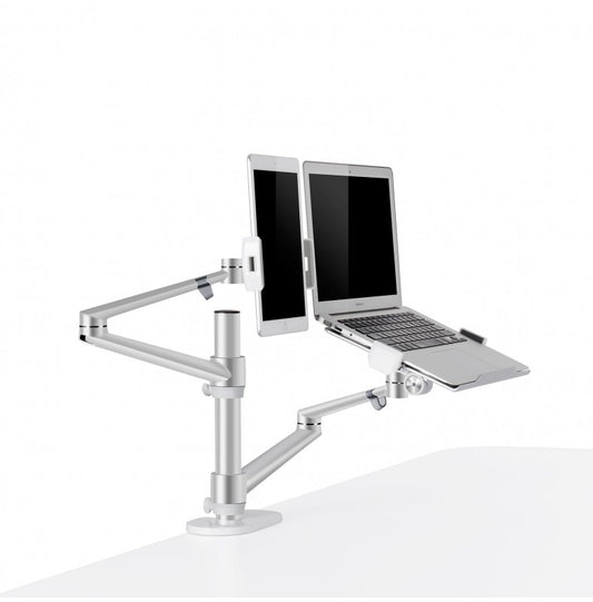 Suporte Alumínio 2 Braços 3 Combinações Tablet/Laptop/Monitor Prata