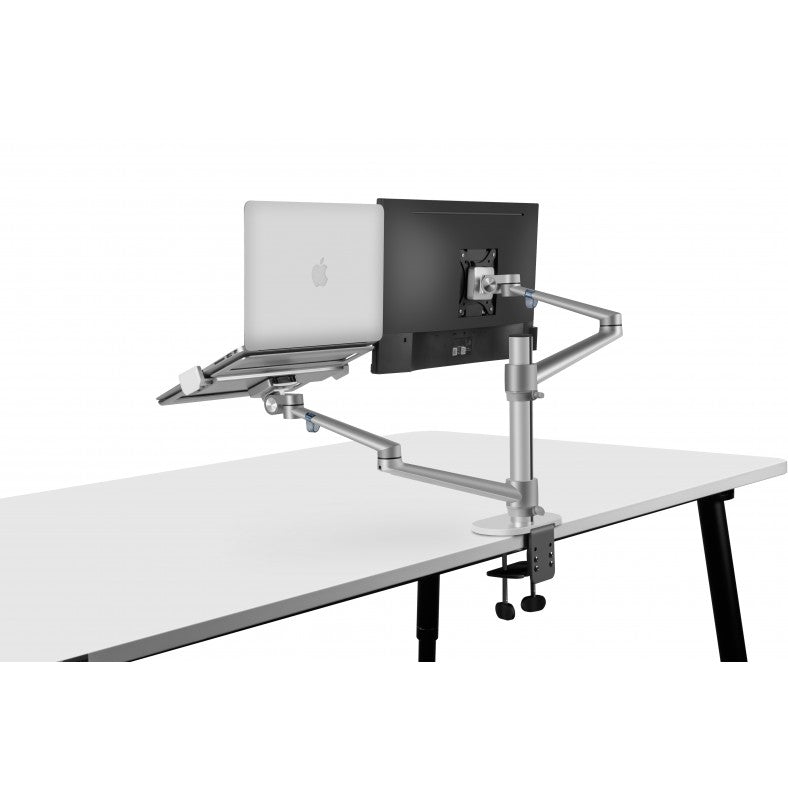Suporte de 2 braços em alumínio para portátil máx.17'' e monitor máx.27'' prateado