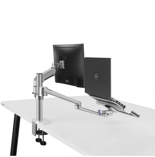 Suporte de alumínio de 2 braços para laptop e monitor máx.32'' prateado